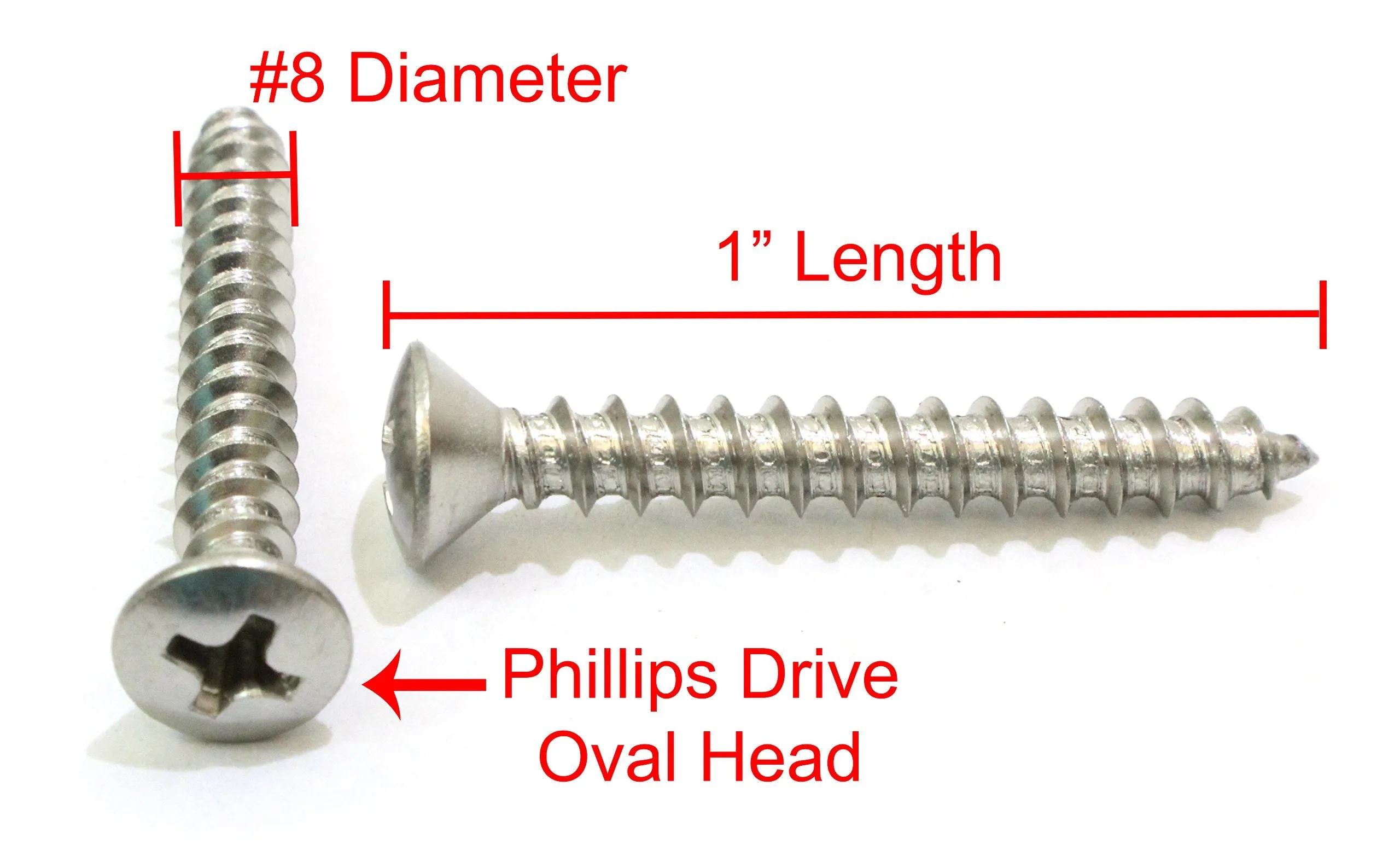 10 X 5/8" Stainless Oval Head Phillips Wood Screw (100pc) 18-8 (304) Stainless Steel