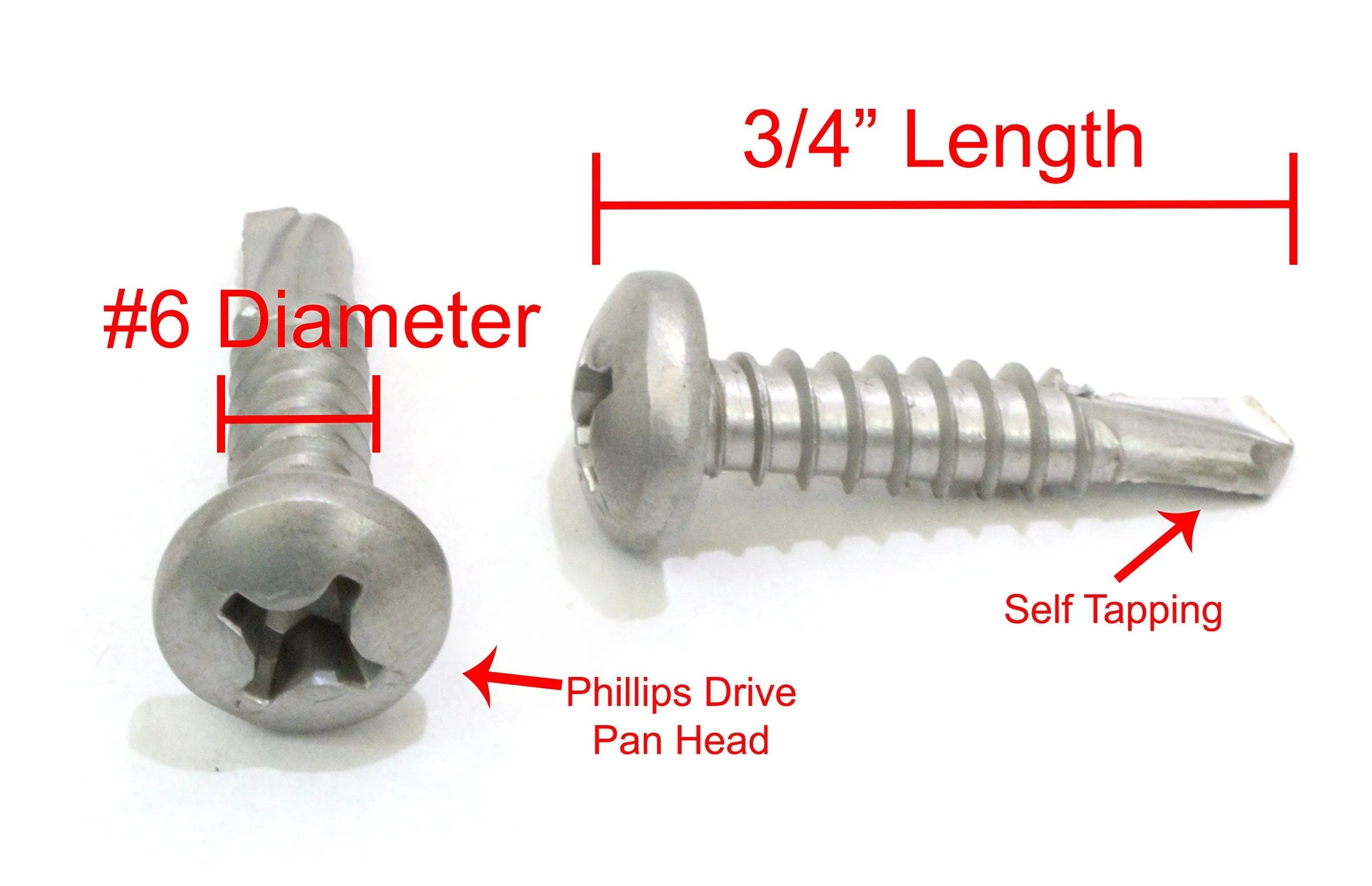 12 X 3/4" Stainless Pan Head Phillips Self Drilling Screw, (25pc), 410 Stainless Steel