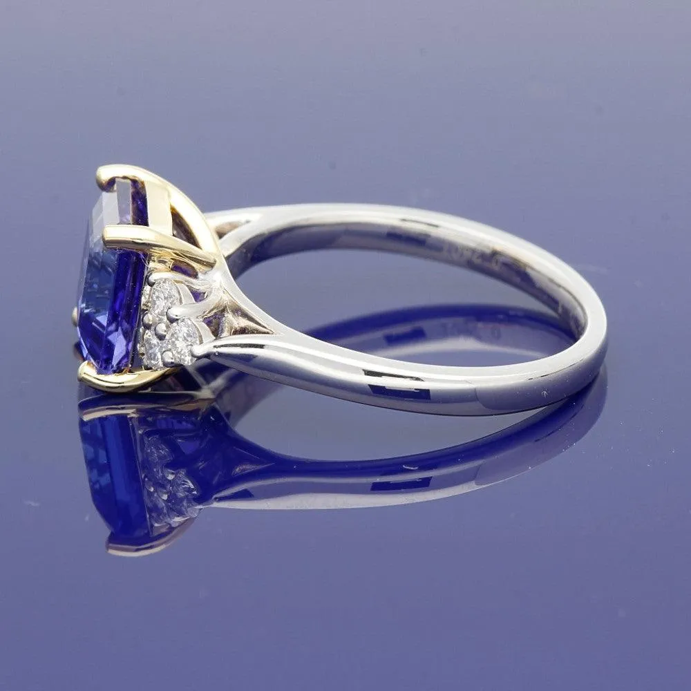 18ct White Gold Square Asscher Cut Tanzanite and Diamond Ring