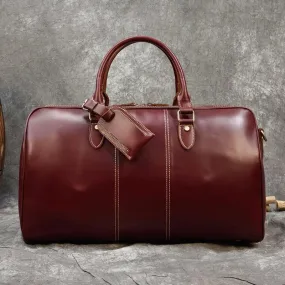 20 inches Leather Duffle Bag | Wine Red Travel Bag | Mens/Women's Leather Weekender Bag, Overnight Bag Full Grain Leather Holdall, Gym Bag