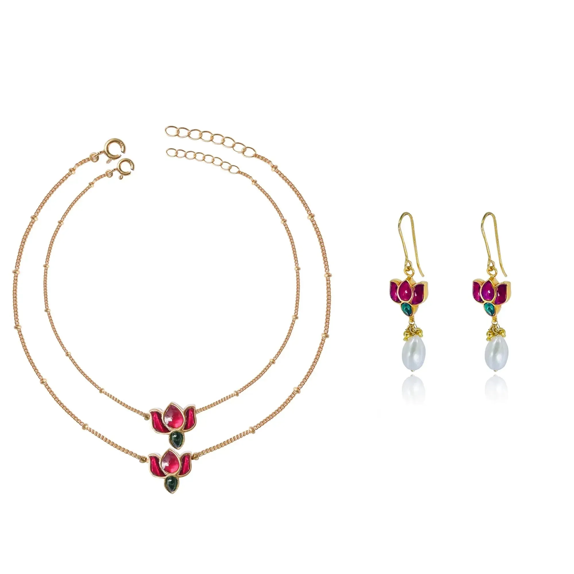 92.5 Silver Pink Lotus Set