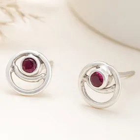 92.5 Silver Red Spiral Stud Earrings