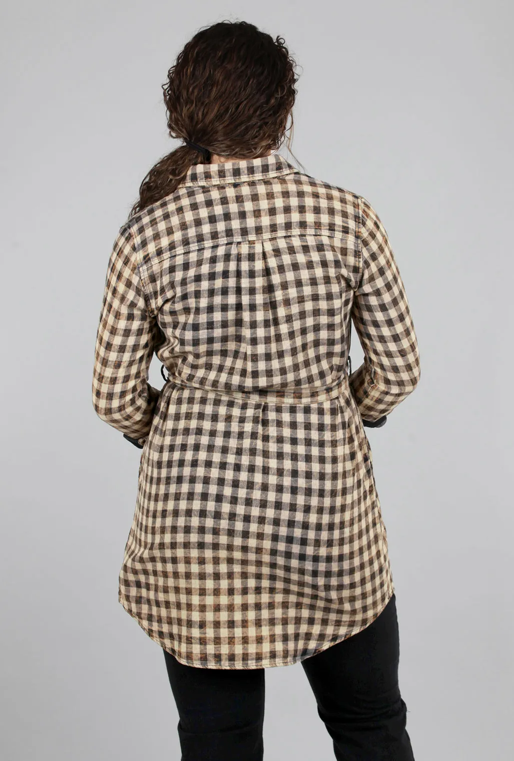 Acid-Wash Plaid Shirtdress, Black