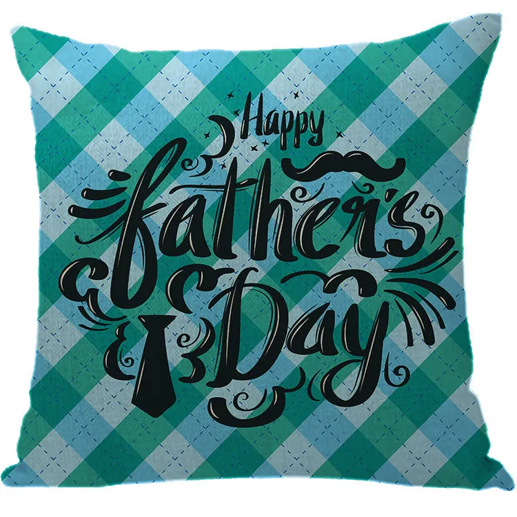 Batch Father's Day Pillow Blue Plaid Letter Sofa Bedside Linen Pillow Case