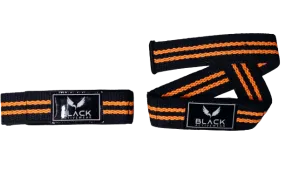 BLACK ACTIVE LIFTING STRAPS ORANGE STRIPE