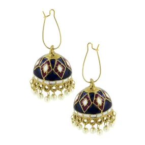 Blue Purple White Gold Meenakari Pearl Enamel Jhumki Earring Women