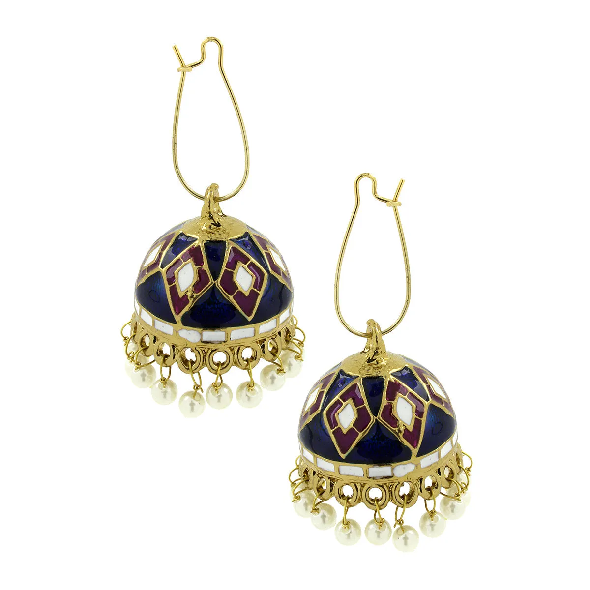 Blue Purple White Gold Meenakari Pearl Enamel Jhumki Earring Women