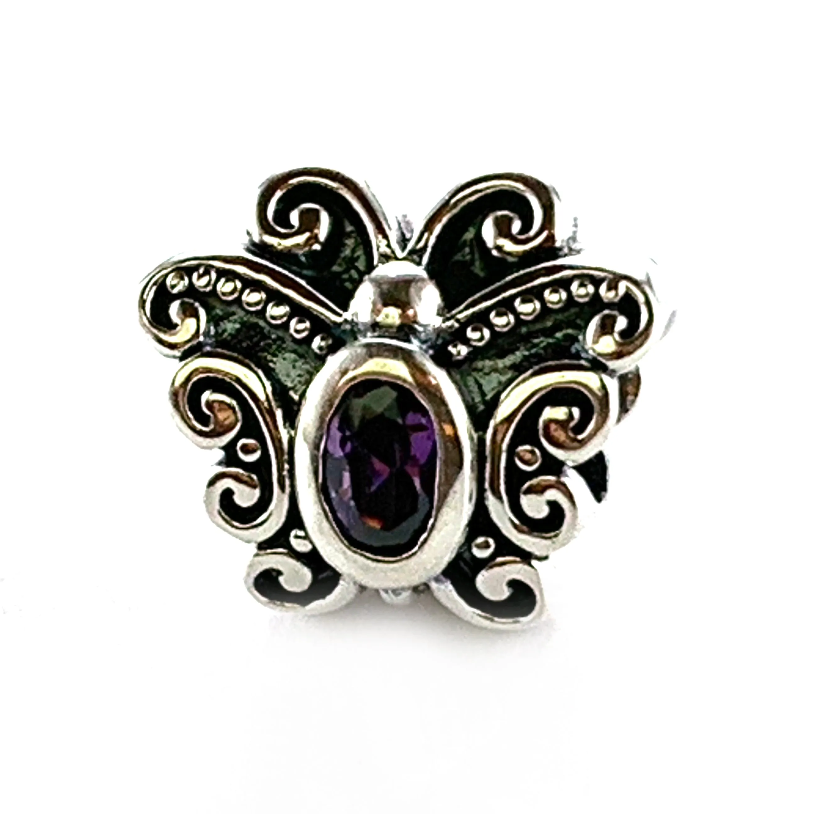 Butterfly silver beads with diamond cut purple CZ