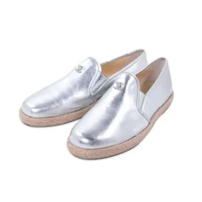 Chanel Silver Metallic Leather Espadrilles