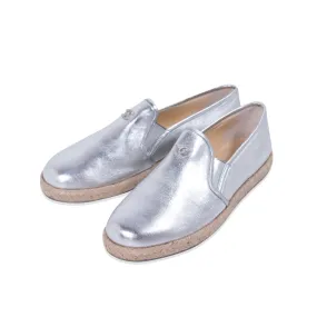 Chanel Silver Metallic Leather Espadrilles