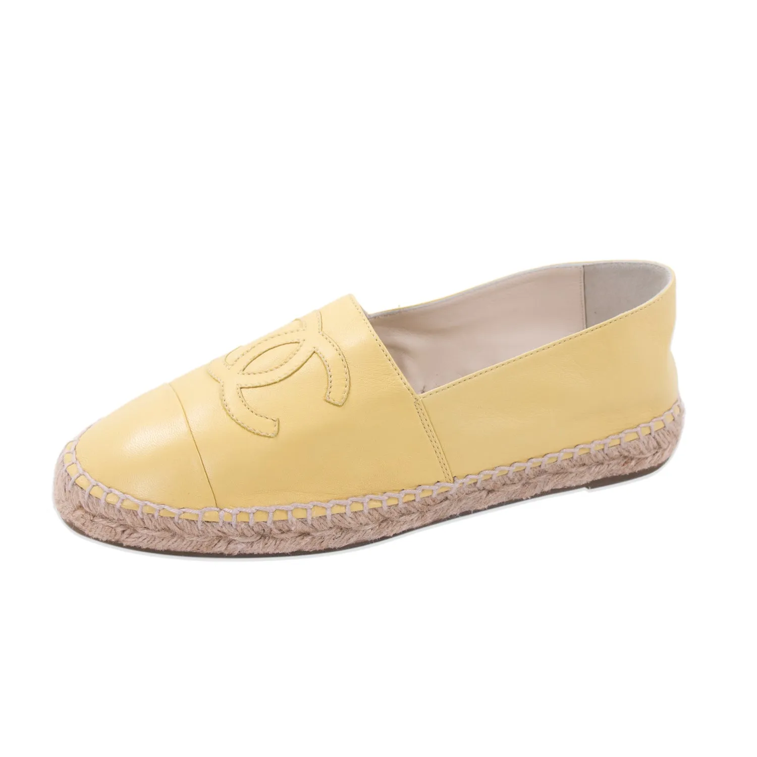 Chanel Yellow Lambskin Leather CC Espadrilles