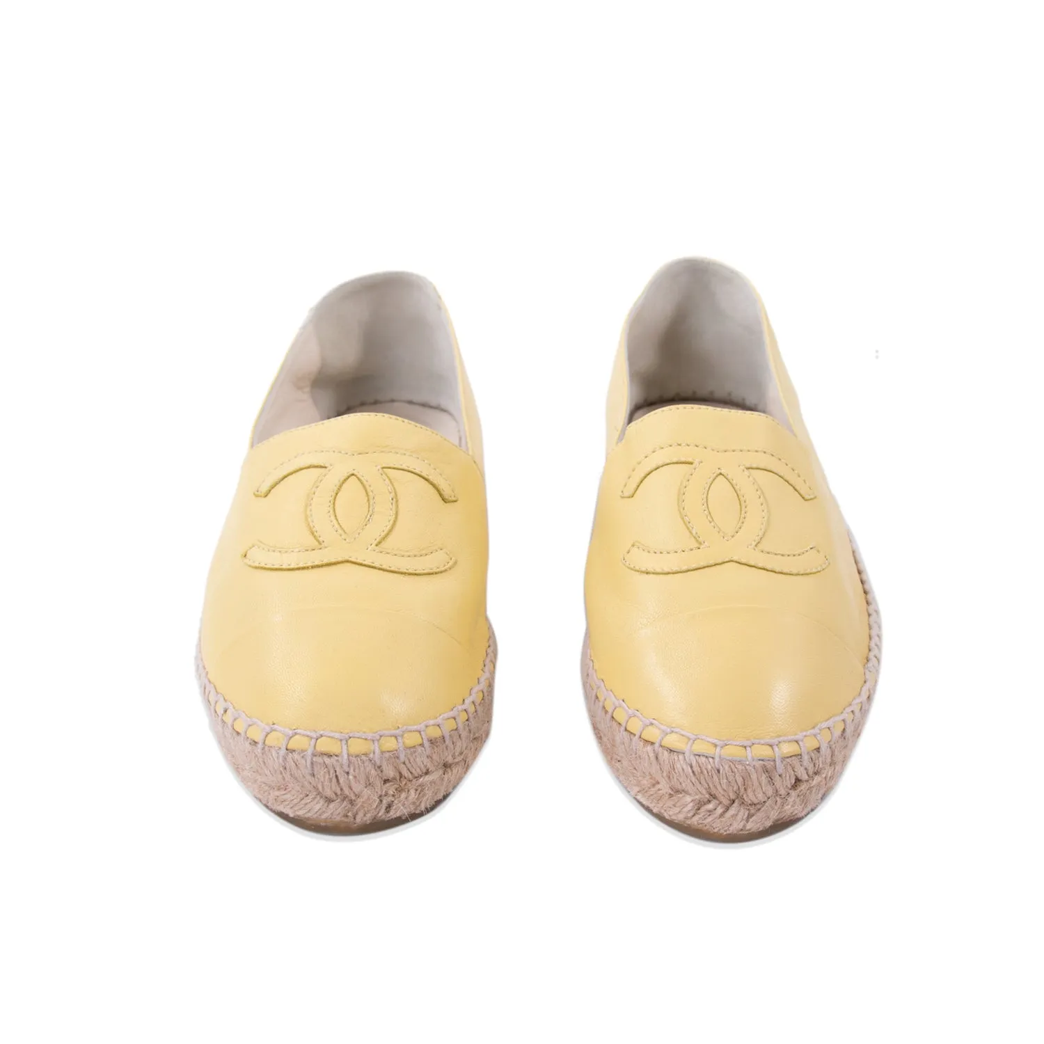 Chanel Yellow Lambskin Leather CC Espadrilles