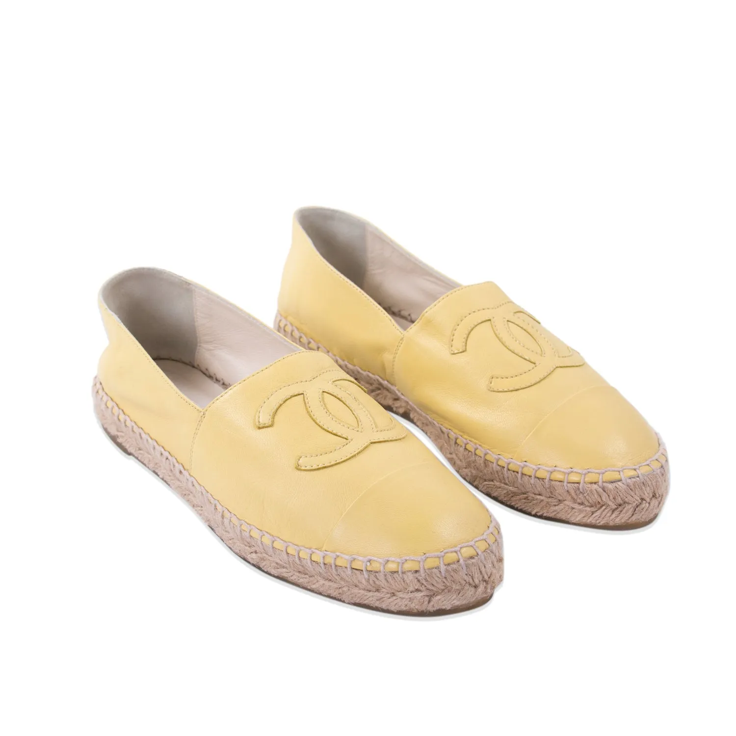 Chanel Yellow Lambskin Leather CC Espadrilles