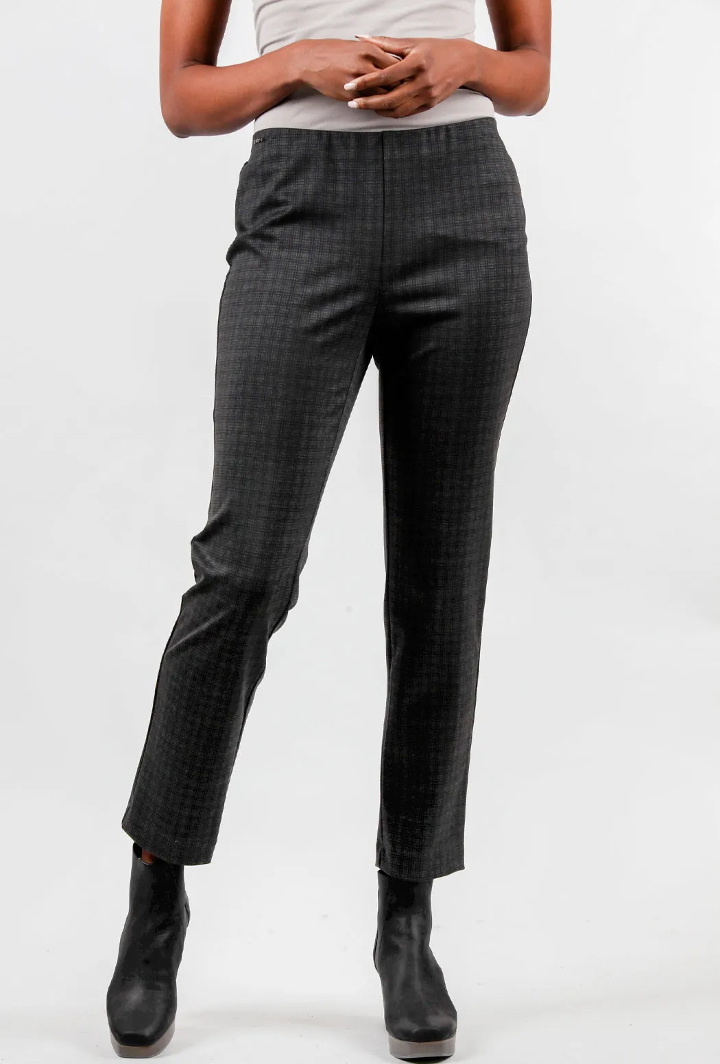 Check Pattern Ankle Pant, Charcoal