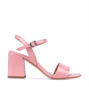 Chunky Classic Square Pink Patent Heeled Sandals