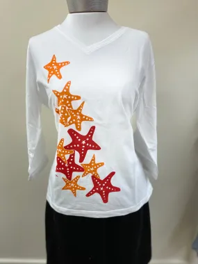 Colorful Starfish 3/4 sleeve T Shirt