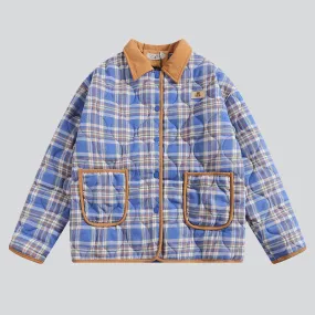 Contrast Color Plaid Snap Button Coat