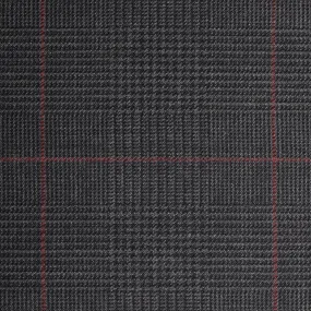 Dark Grey Plaid with Red Check Quartz Super 100's Suiting