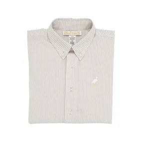 Dean's List Dress Shirt - Keeneland Khaki Oxford Stripe with Multicolor Stork