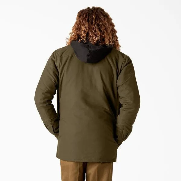 Dickies Skateboarding Canvas Duck Shirt Jacket With Fleece Hood Dark Olive