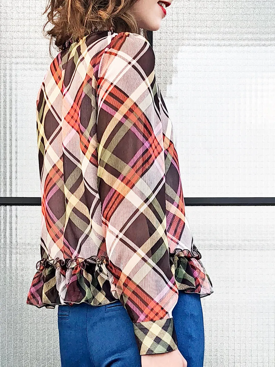 Final Sale! Nash Plaid Ruffle Peplum Crepe Blouse