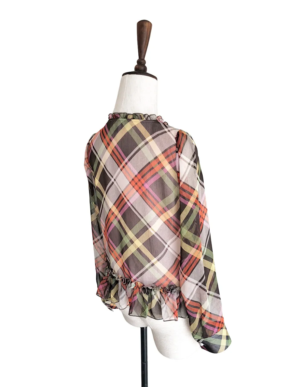 Final Sale! Nash Plaid Ruffle Peplum Crepe Blouse