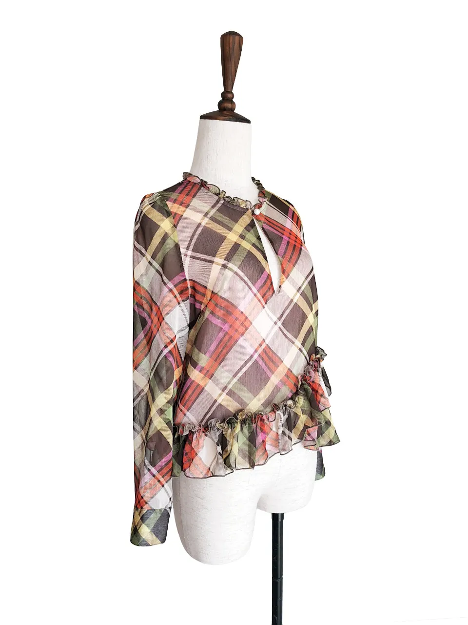 Final Sale! Nash Plaid Ruffle Peplum Crepe Blouse