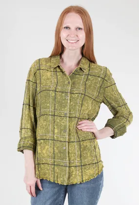 Fringe-Bottom Plaid Shirt, Cactus