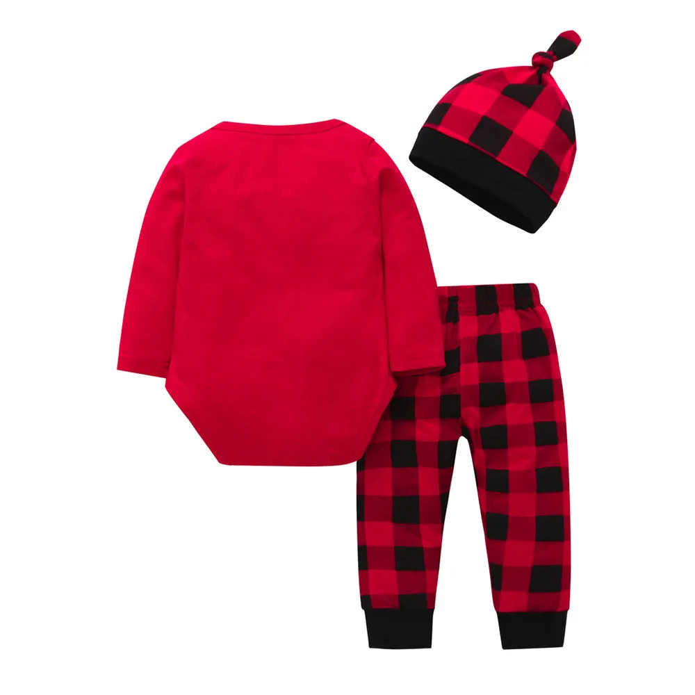 Girls Letter Tops Prin Plaid Pants Cap Christmas Clothes Sets 3Pcs Baby Set Clothing Outfits Clothes