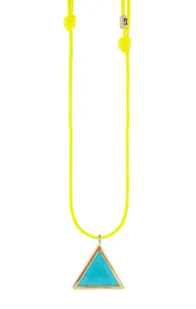 Gold Turquoise Triangle Pendant on Adjustable Cord Necklace