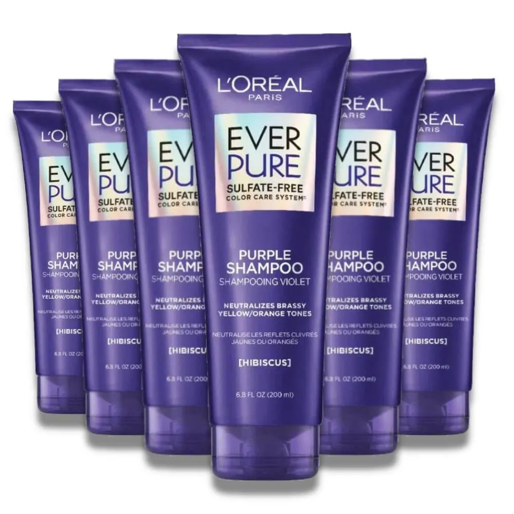 L'Oreal - Ever Pure Anti-Brass Toning Purple Shampoo, with Hibiscus - 6.8 Oz - 6 Pack