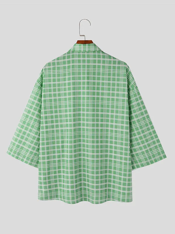 Mens Checkered Color-Block Half-Sleeve Shirt SKUK76216