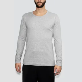 Men’s Recycled Cotton Crew Neck Long Sleeve, Heather Grey