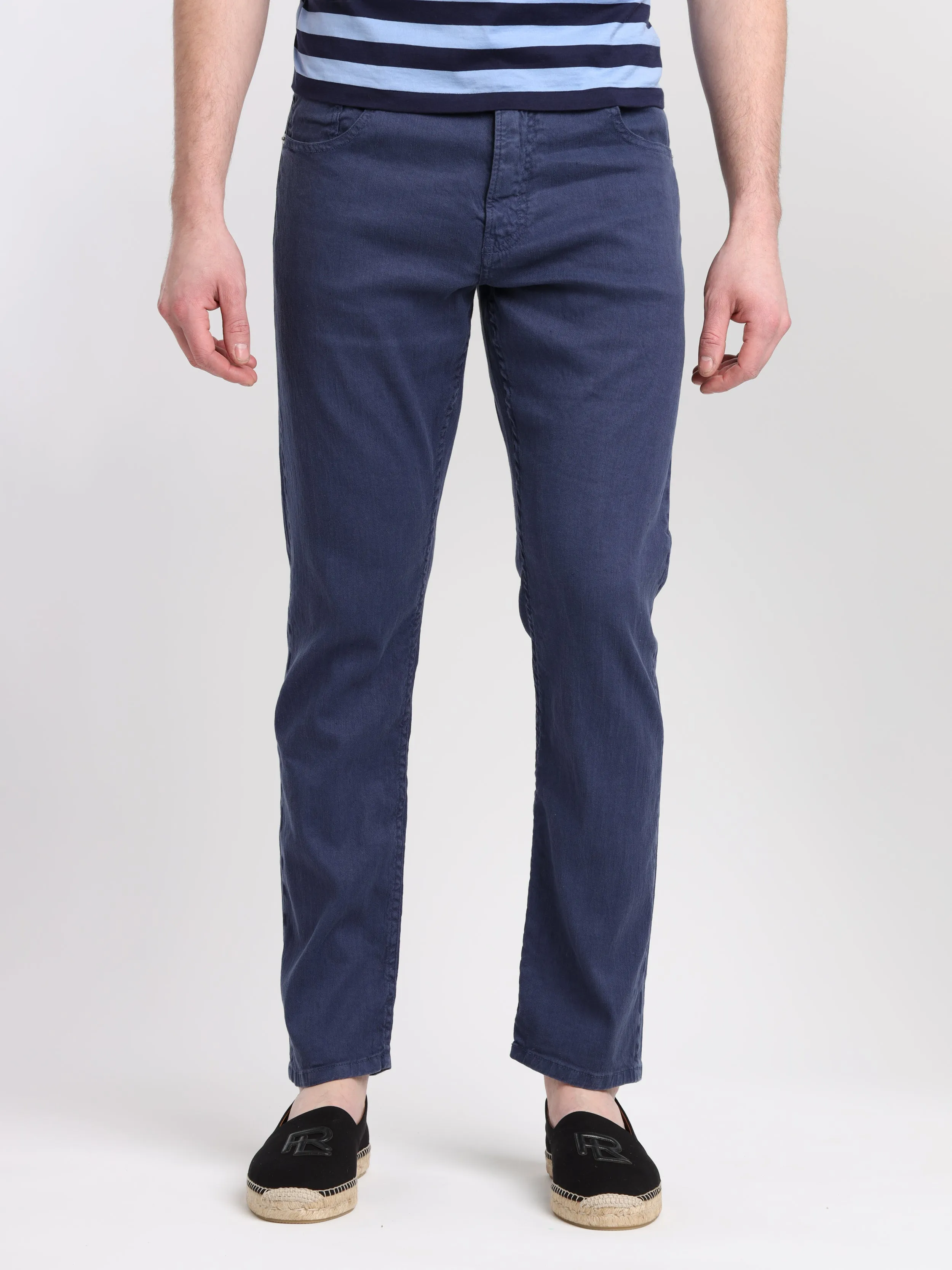 Navy Linen-Cotton Blend Jeans