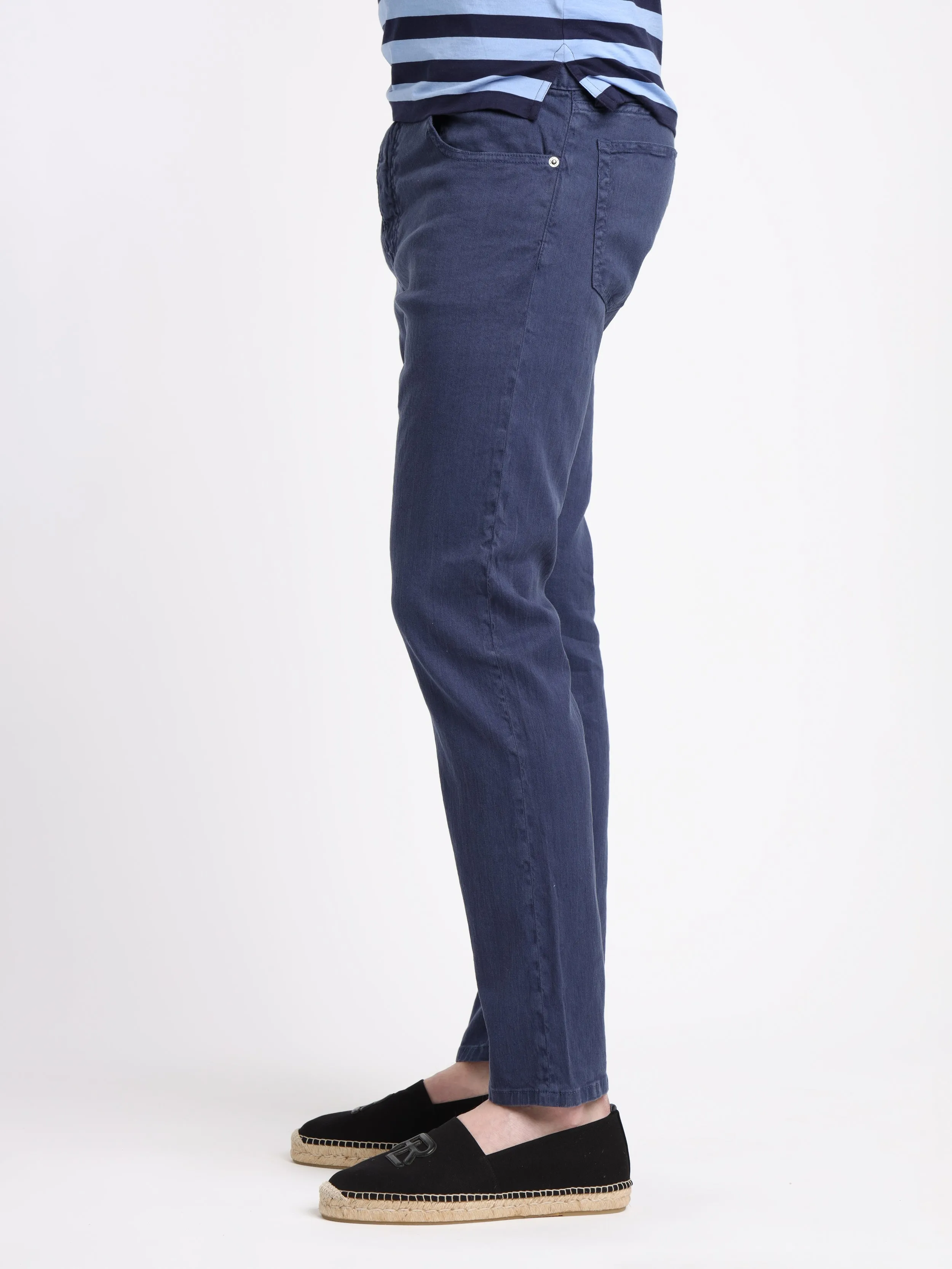 Navy Linen-Cotton Blend Jeans