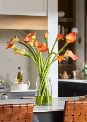 Orange Artificial Calla Lily Arrangement in Glass Vase - 30"