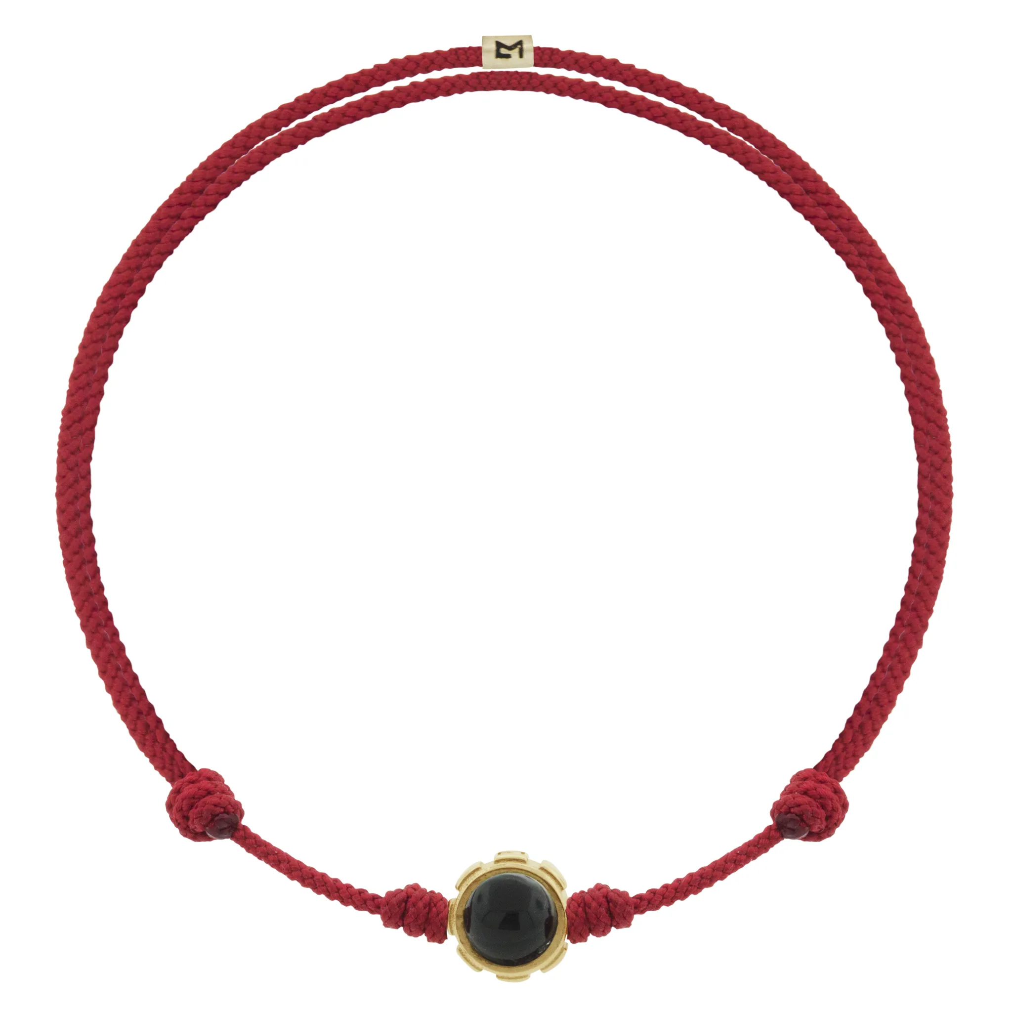 Rotary with Onyx/Chrysoprase Cabochon on Red Cord Bracelet