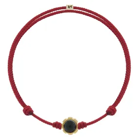 Rotary with Onyx/Chrysoprase Cabochon on Red Cord Bracelet