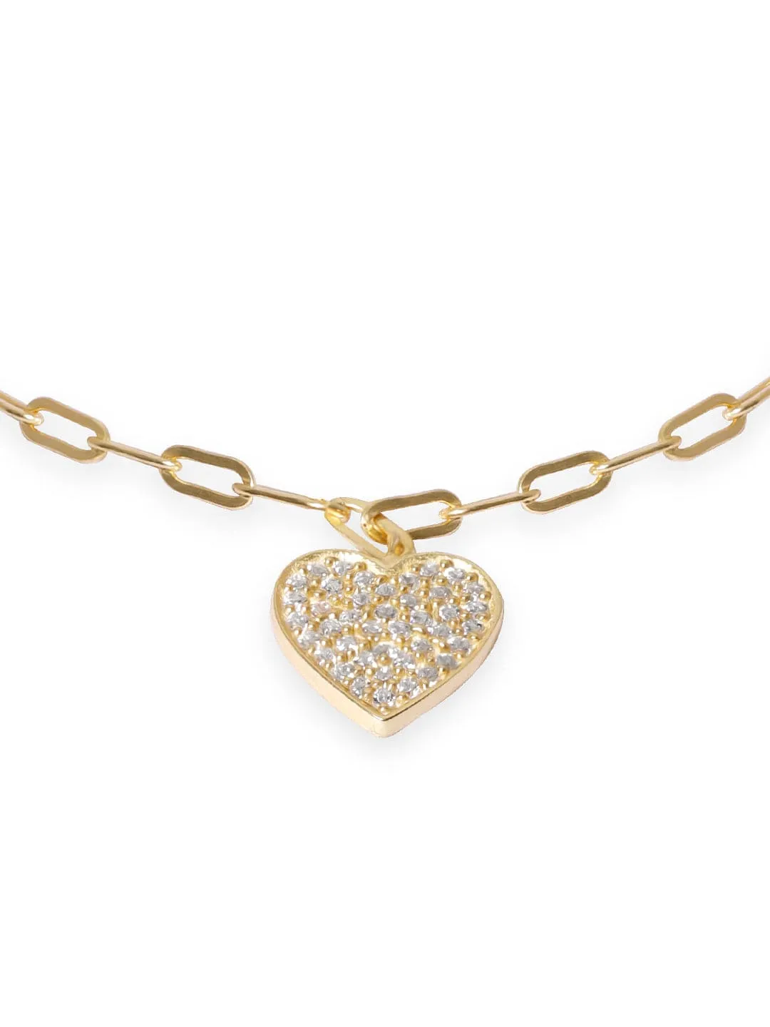 Rubans 925 Silver 18K Gold Plated Heart Pave Zirconia Charm Bracelet