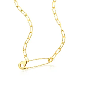 Safety Pin Paper Clip Chain Necklace gold