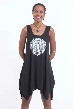 Super Soft Cotton Mandala Tank Dress Silver on Black