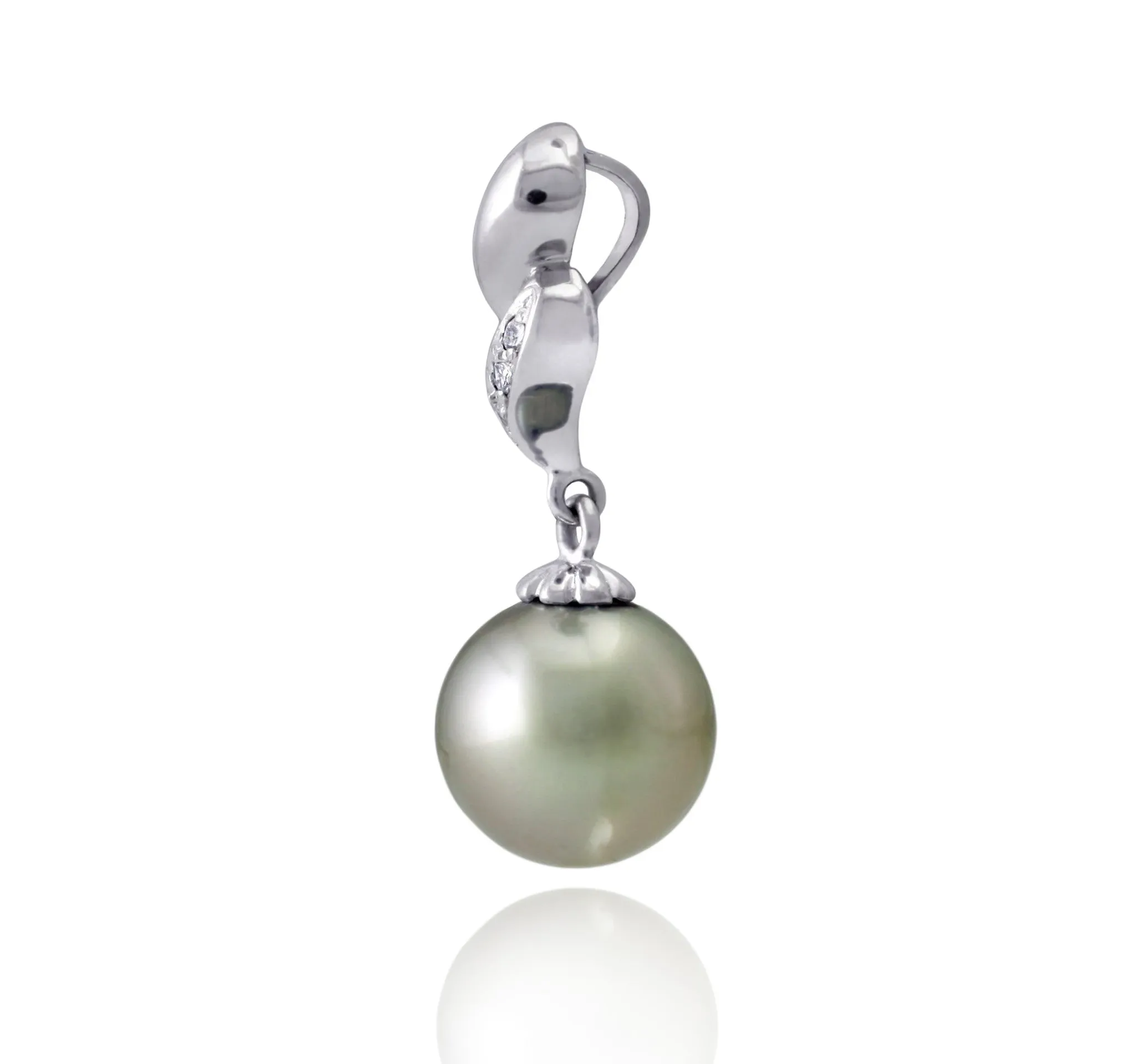 Tahitian pearl pendant in silver - dewdrops collection - PESZPE00514 - Pastel green