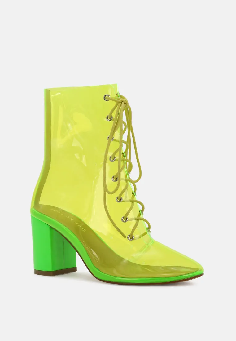 toni clear lace-up ankle boots with block heel