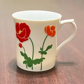 Vintage Horchow White Floral Porcelain Coffee Cup, Tea Cup with Red and Orange Raised Flowers, Green Leaves. NEW Condition. Rare find.