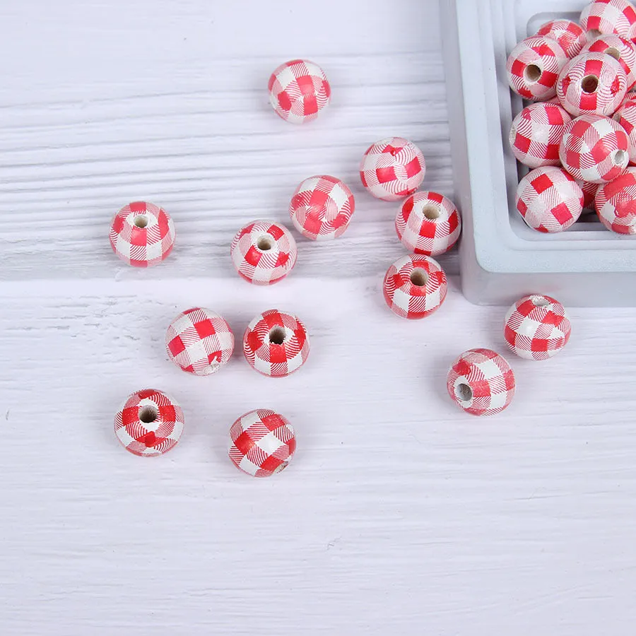 Wholesale 10pcs 16MM Plaid Color Wooden Beads