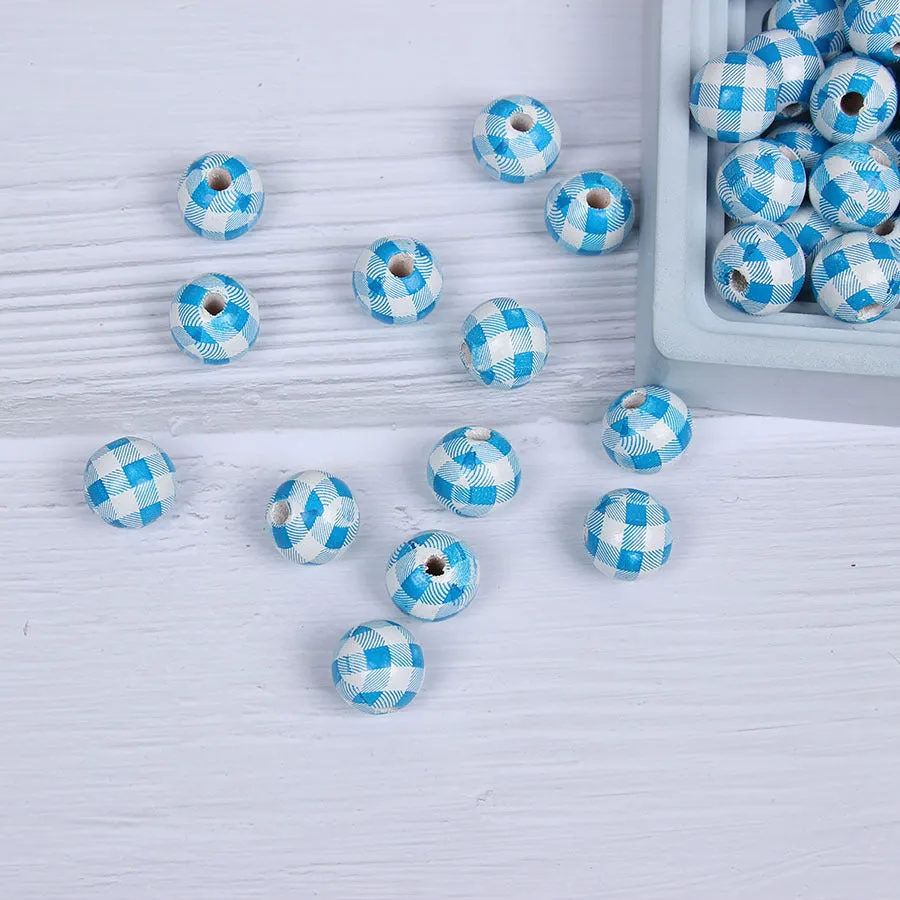 Wholesale 10pcs 16MM Plaid Color Wooden Beads