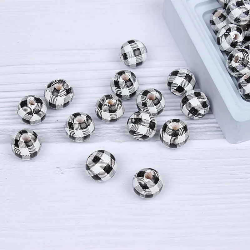 Wholesale 10pcs 16MM Plaid Color Wooden Beads