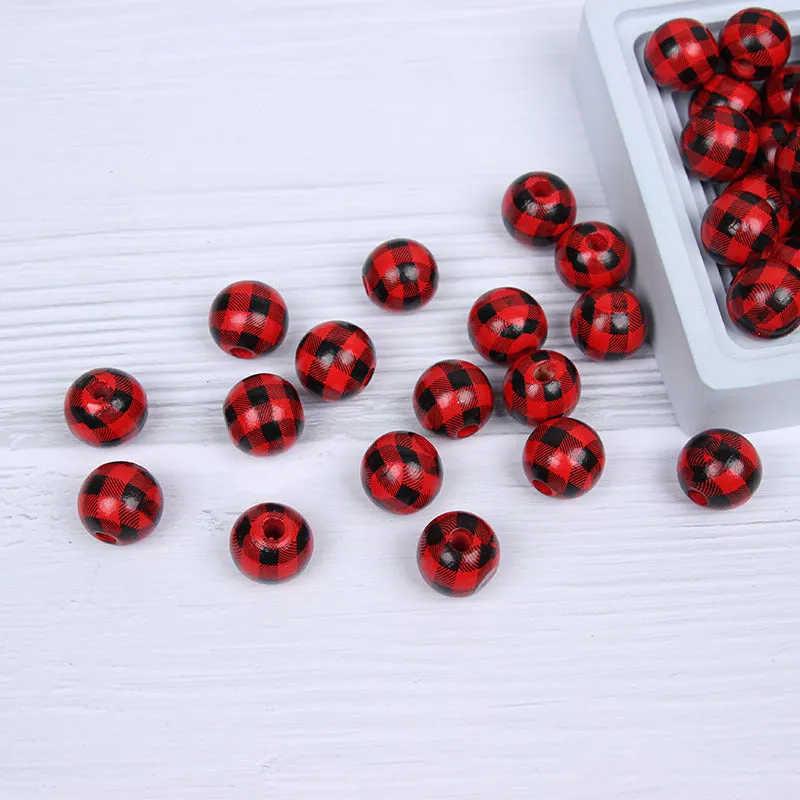 Wholesale 10pcs 16MM Plaid Color Wooden Beads